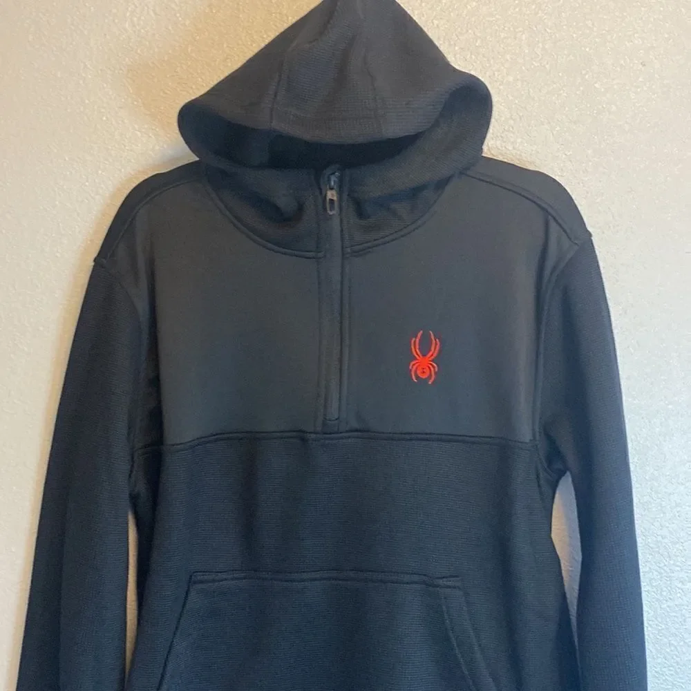 NWT- SPYDER- black mens 1/4 zip pullover hoodie- Size medium